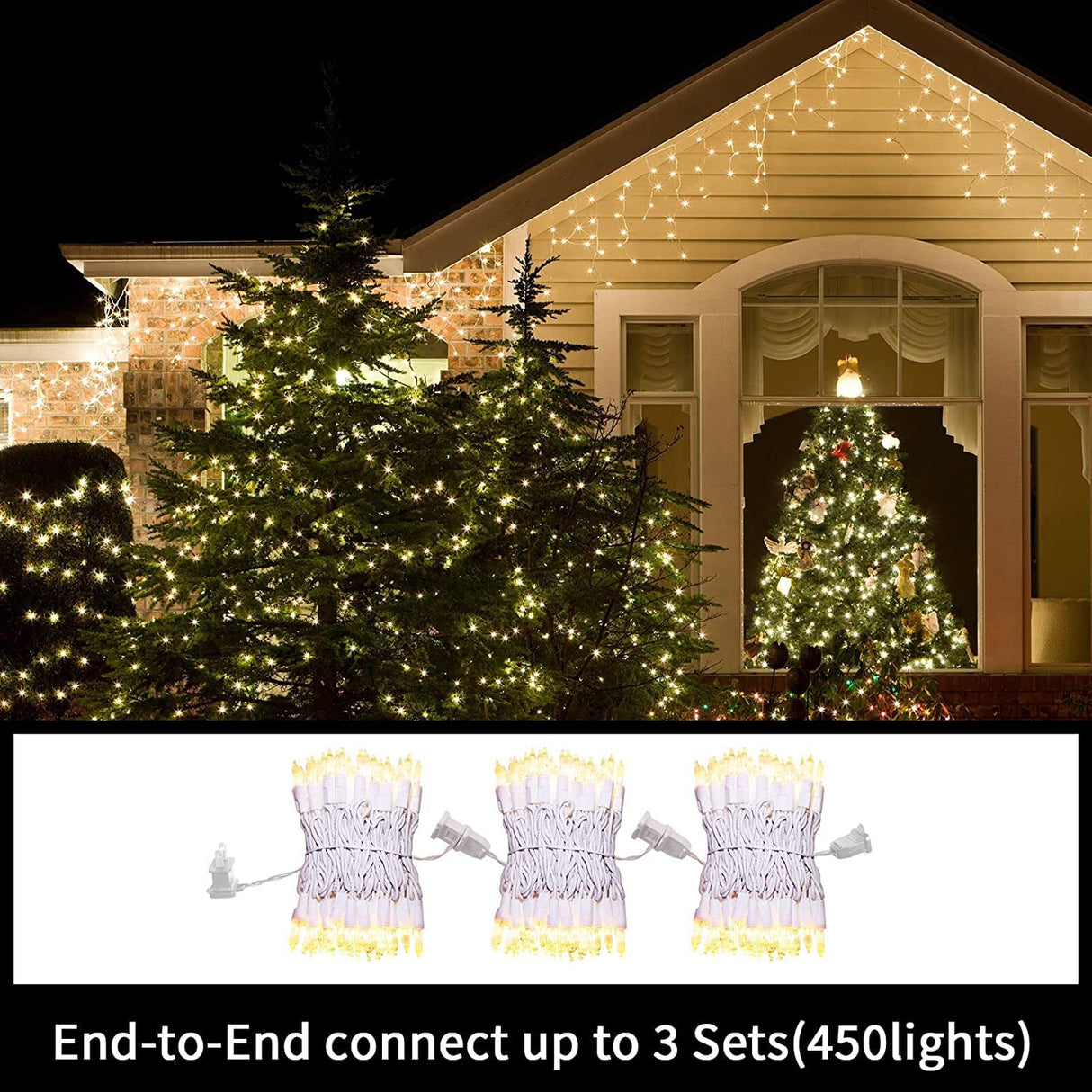 LAMPHOME Christmas Lights 2PACK 150count Mini Clear Lights White Wire Christmas Tree String Lights Set for Outdoor Indoor Christmas Decorations Wedding Valentines Day Decor,UL Certified (31.9ft X2)
