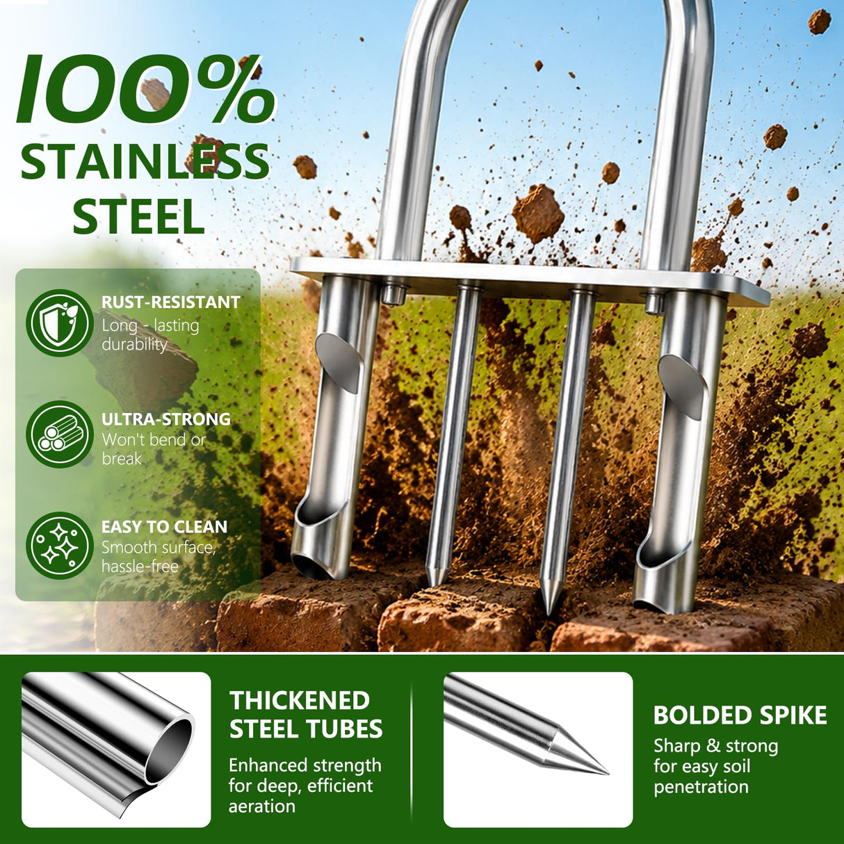 Bigwish Manual Lawn Core Aerator Tool, Stainless Steel Plug Aerator