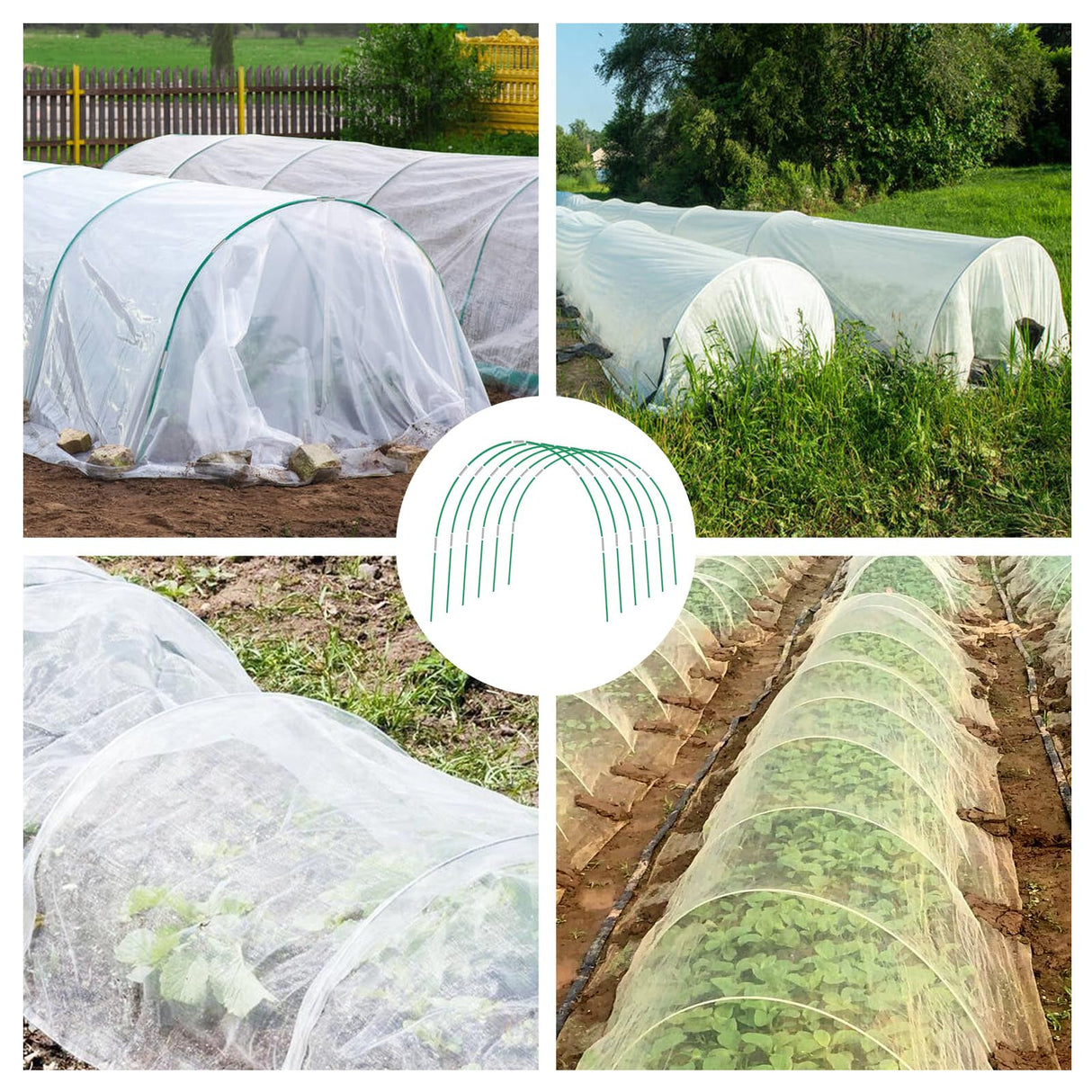 JCKHXG Garden Netting Kit, 10x30FT Ultra Fine Mesh Netting &6 Sets of 8FT Fiberglass Garden Hoops for Raised Beds, Vegetable Plants Fruits Flowers Birds Animals Barrier Protection Net