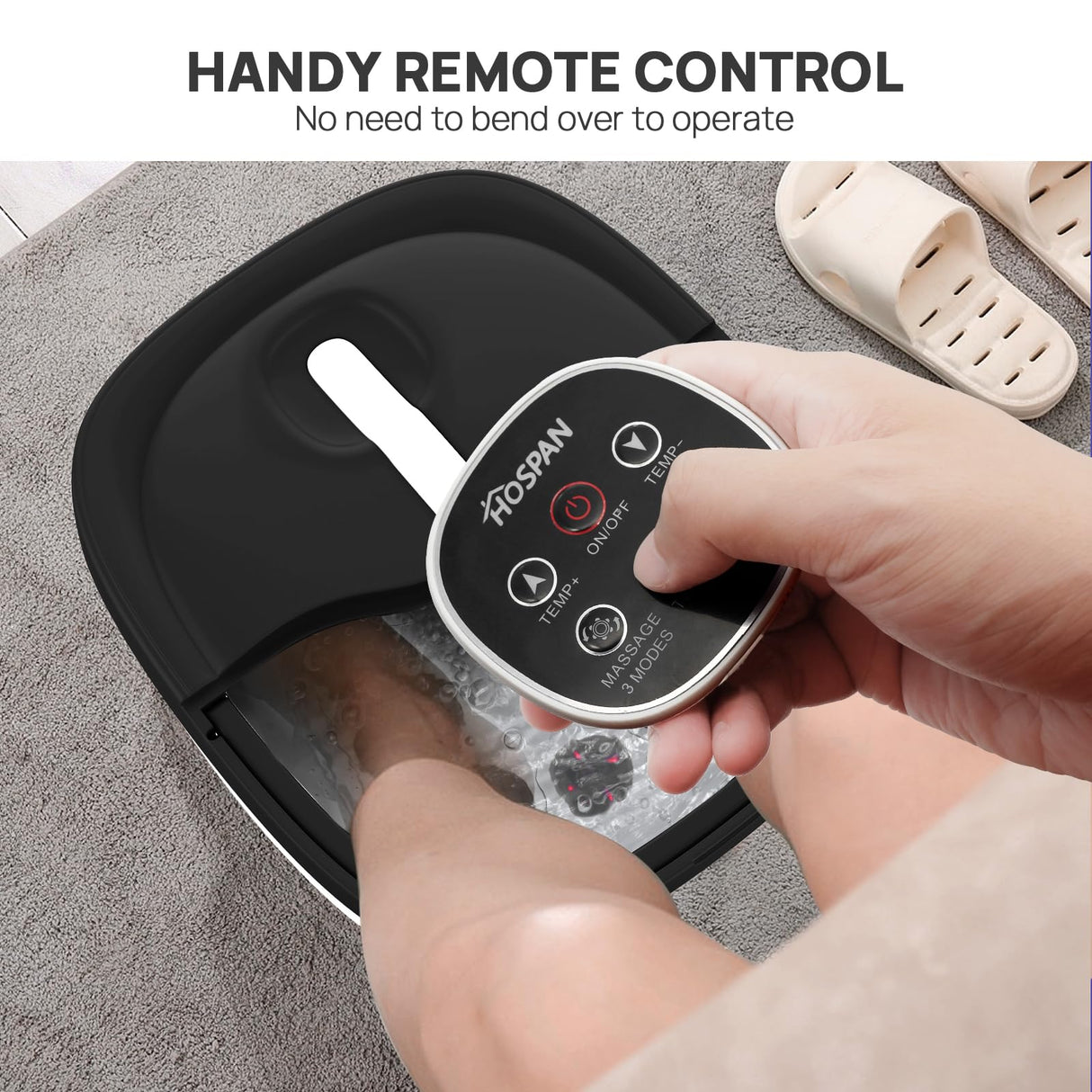 HOSPAN Collapsible Foot Spa Electric Rotary Massage, Foot Bath with Heat, Bubble, Remote, and 24 Motorized Shiatsu Massage Balls. Pedicure Foot Spa for Feet Stress Relief - FS02A