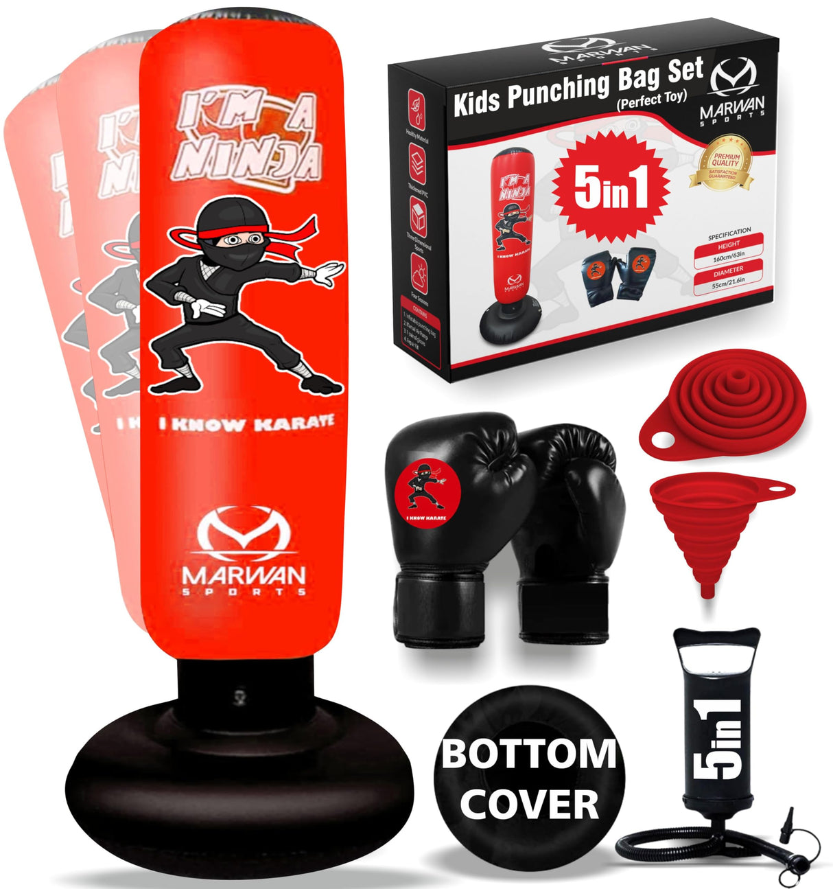 Marwan Sports Kids Punching Bag Toy Set, Inflatable Boxing Bag Toy for Boys Age 3-12, Ninja Toys for Boys, Christmas,Birthday Gifts for Kids 4,5,6,7,8,9,10 Years Old (Red Ninja)