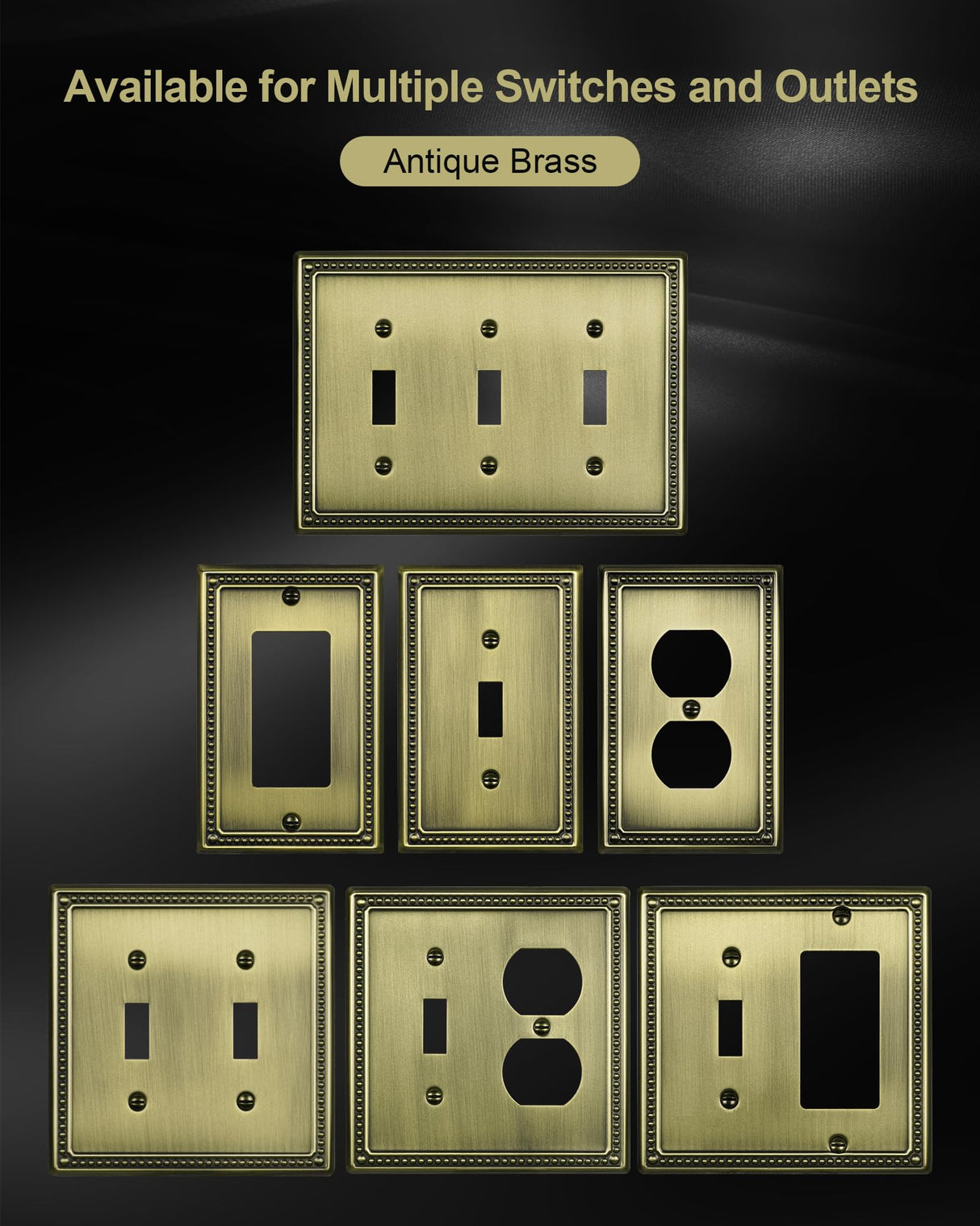 TREEWELL 6-Pack Duplex Outlet Cover Plate, Antique Brass Metal Wall Plates for Electrical Outlets, 1 Gang Receptacle Cover, Pearls Decorative Switch Plates and Outlet Covers