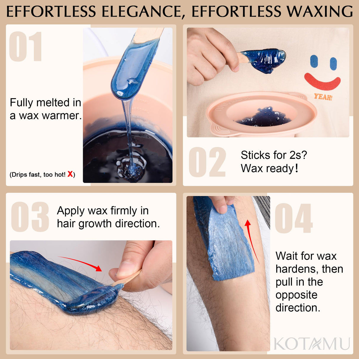 KOTAMU Waxing Kit for Women & Men, Wax Warmer for Hair Removal, Digital Wax Kit with SiliconePot,Ideal for Face Eyebrow Arm Legs Armpit &Sensitive Skin, Purple Waxing Machine With 44 Accessories
