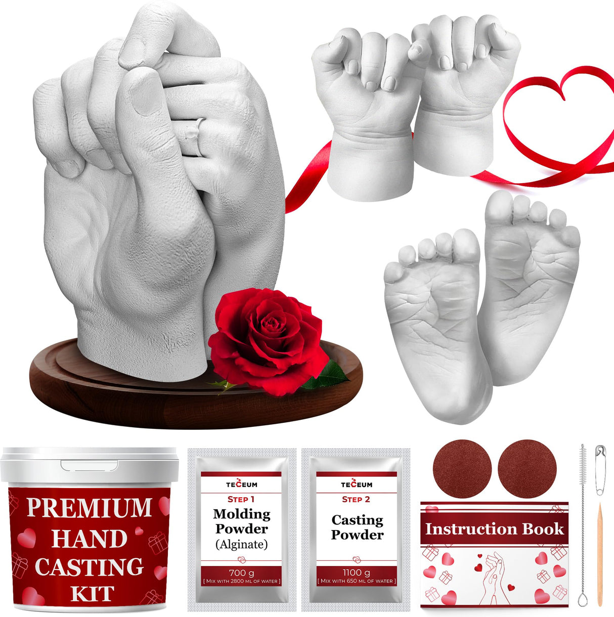 TECEUM Hand Casting Kit β Unique Gift for Babies & Adults β Ideal DIY Gift for Your Loved Ones, Couples, Family β For Wedding, Anniversary, Baby Shower, Motherβs Day, Christmas β Romantic Gifts β Kit1