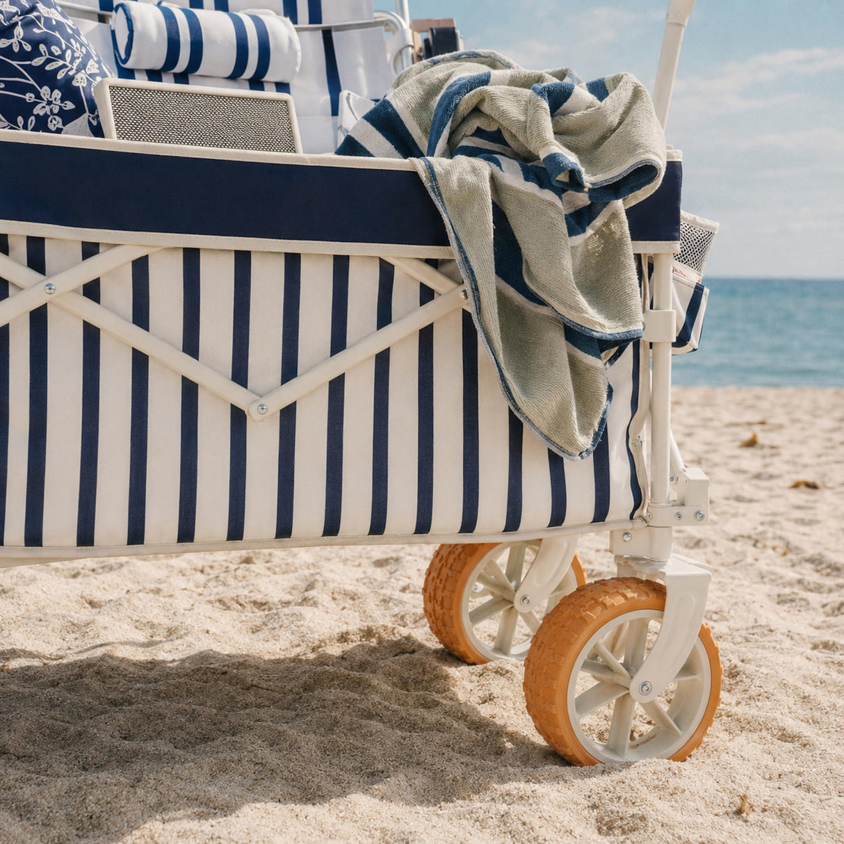 DEER LAND Beach Wagon for Sand with 6.7" Fat Tires, Collapsible Beach Cart