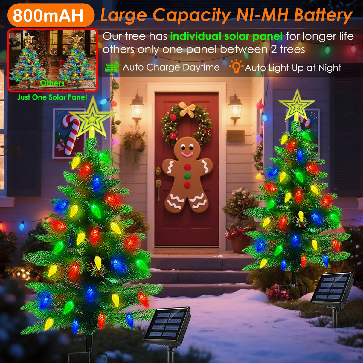 2-Pack 3.6FT Solar Christmas Tree Outdoor Christmas Decorations, 8 Modes Solar Xmas Tree Lights with 100 LED, Waterproof Solar Christmas Lights for Yard Front Porch Pathway Grave Cemetery Decor