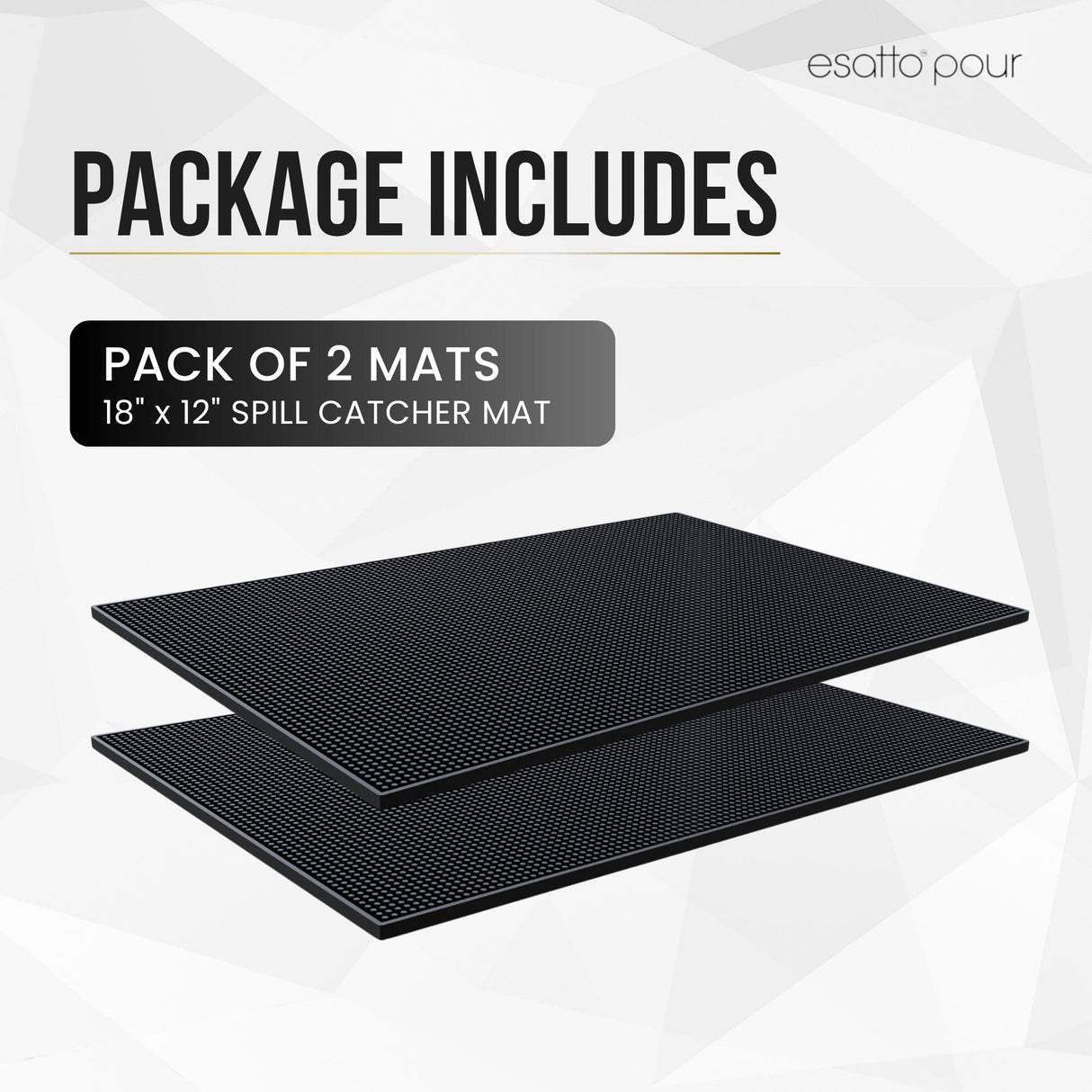 Professional Service Mat 18” x 12” - Bar Mats for Countertop, Non-Slip Rubber Bar Mat - Easy to Clean, Quick Dry Spill-Free, Odor-Free - Heavy Duty PVC Rubberized Mat for Home Bartending - 2 Pack
