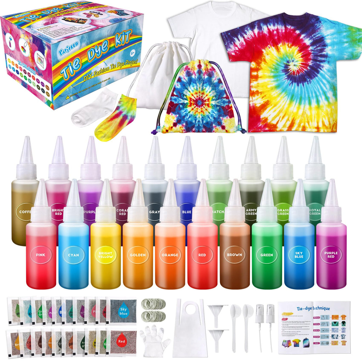 Tie Dye Kit for Kids Adults - Arts and Crafts Toy for Girls & Boys Ages 6-12 - Fabric Tye Dye Craft Kits 20 Colours, Birthday Christmas Gifts for Kids 3 4 5 6 7 8 9 10+