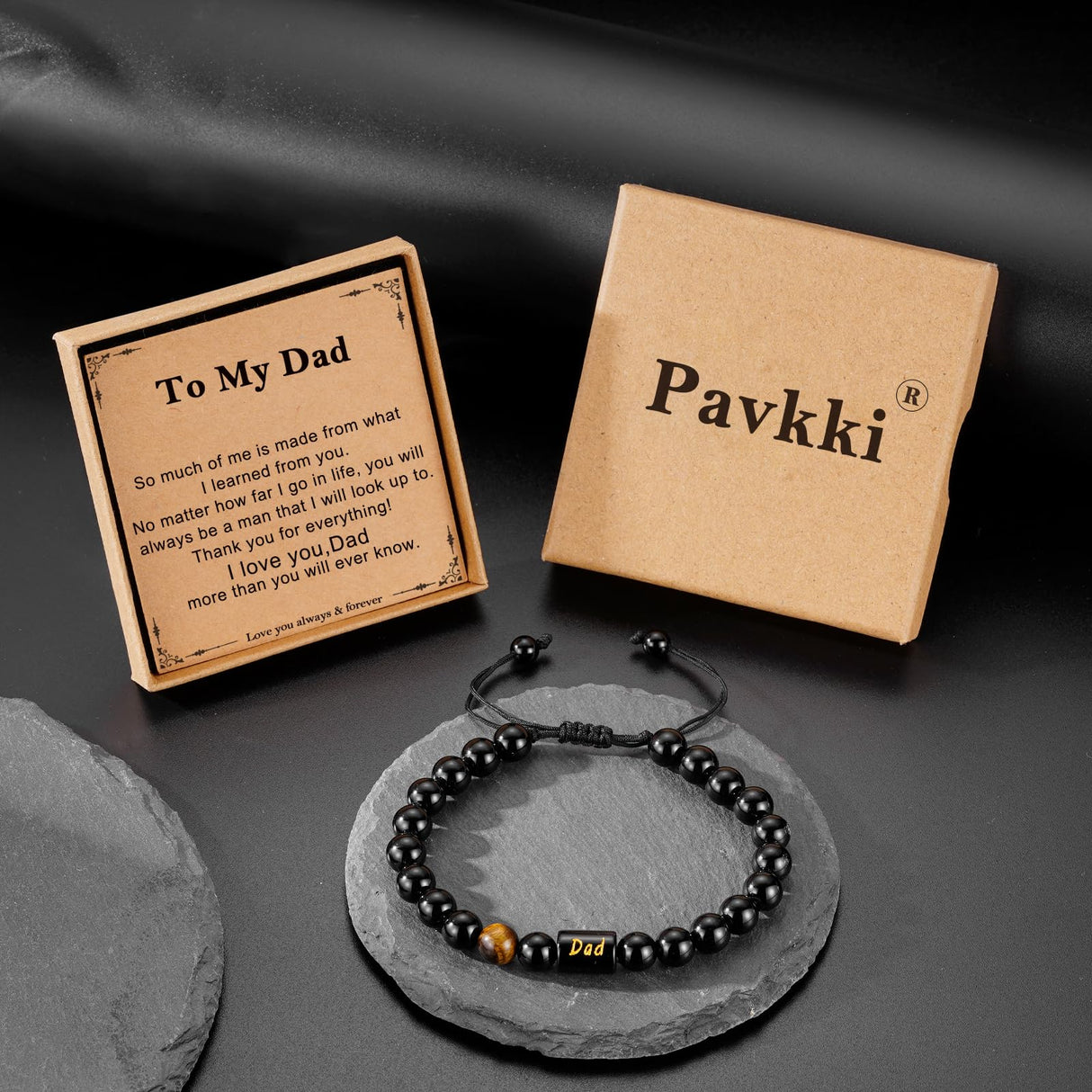 Pavkki to My Dad Bracelet for Dad Fathers Gifts Day Birthday from Son Daughter Men Presents Beaded Jewelry Step Bonus Dad