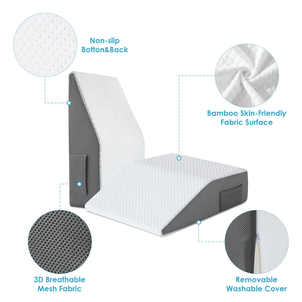 Cozymaker 6" Leg Elevation Pillows for Swelling, Cooling Gel Memory Foam Wedge Pillows for After Surgery, Sciatica Back Knee Hip Ankles Pain Relief, Leg Pillows for Sleeping