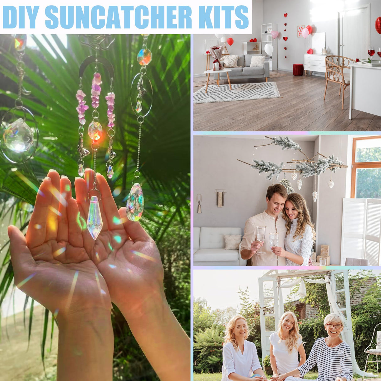 WASTROYAL 10 Sets DIY Suncatchers 420pcs Sun Catchers Making Supplies Kit Crafts for Adults Hanging Prism Sun Catcher with Crystals for Indoor Window Home Wedding Garden Spring Decor (Hummingbird)