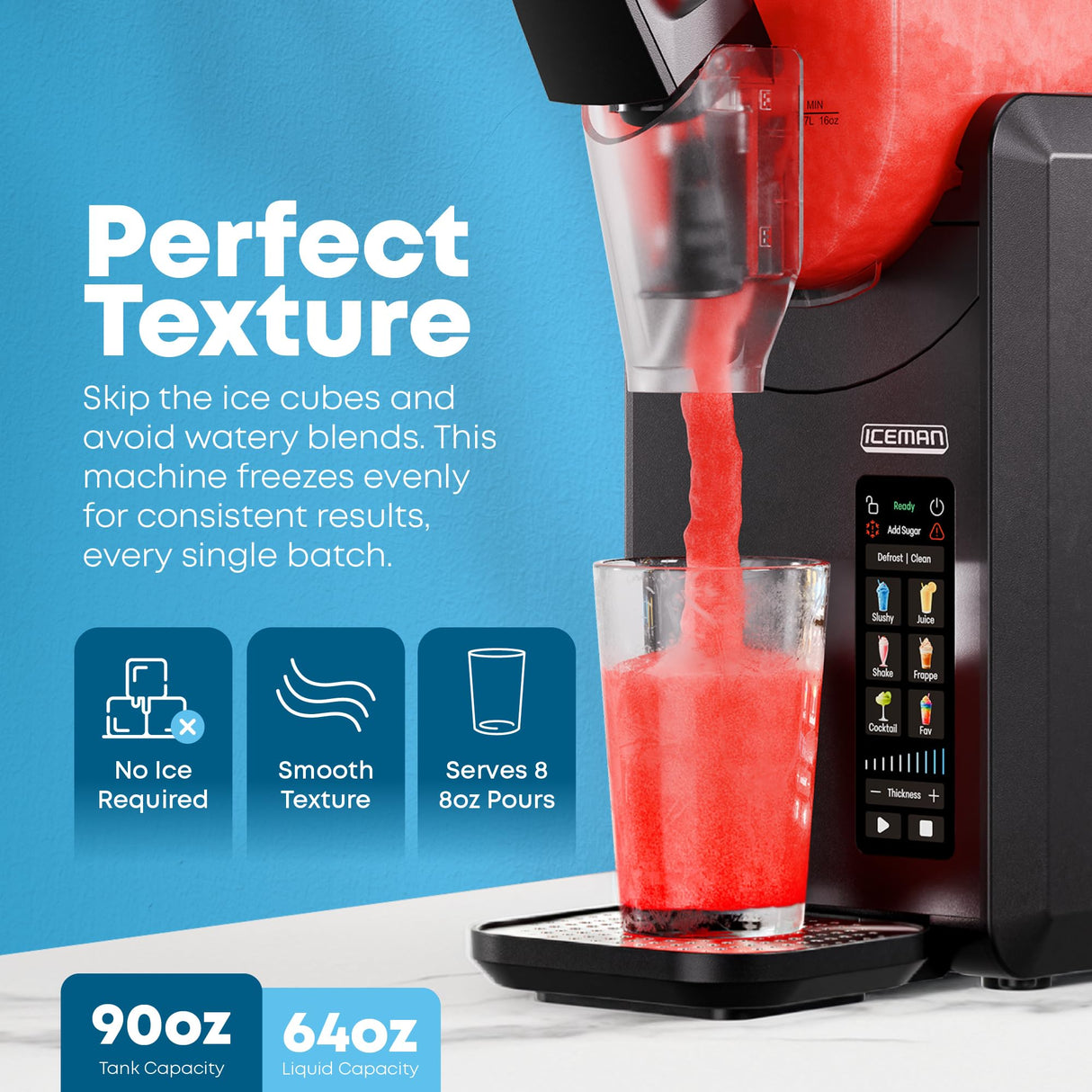 Iceman by Chefman Slush-Ease MAX 90oz Slushie Machine, 64oz Liquid Capacity Frozen Drink Maker & Slushy Machine with 5 Presets and LED Display, Perfect for Frozen Margaritas, Frappes, Smoothies