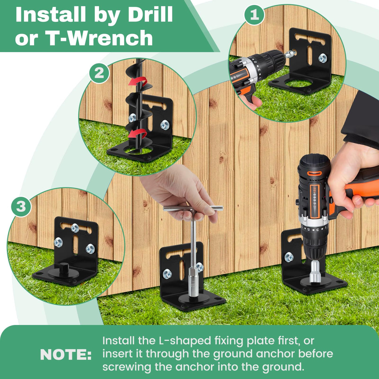 Ciyivak 26" Ground Anchors Screw in Heavy Duty, Mobile Home Anchors - Shed Anchor Kit with L Bracket & Drill Adapter, Earth Anchor for Swing Sets, Trampolines, Carports, Storage Sheds, Fences (4×26in)