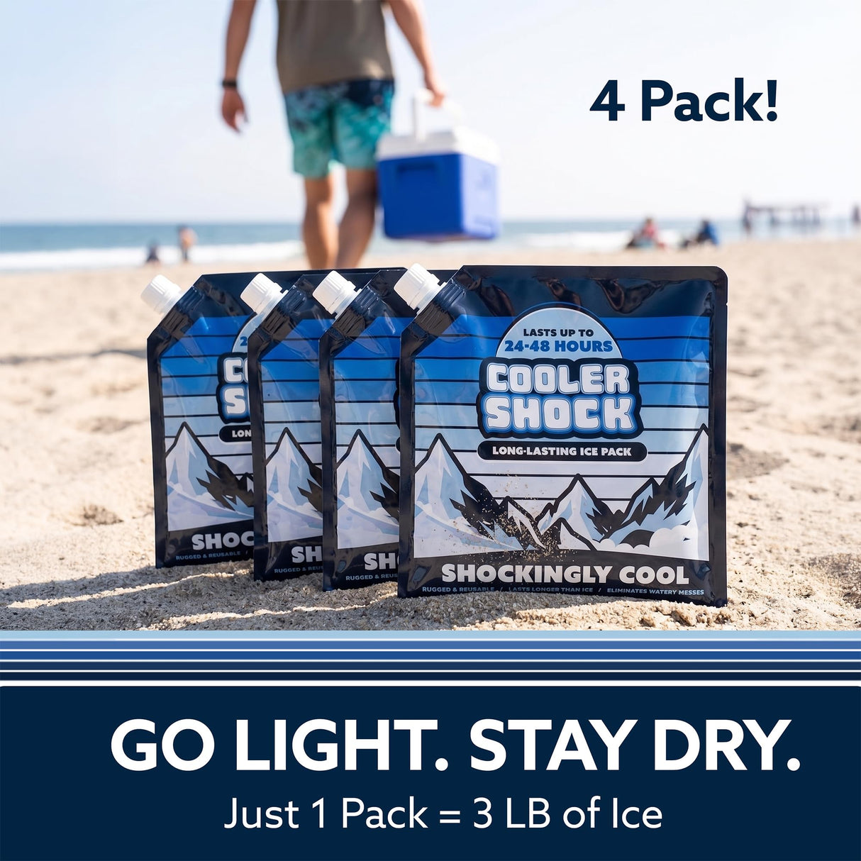 Cooler Shock 4-Pack Mid-Size 10x10 Reusable Ice Packs - Freezes to 18°F / -8°C - Long Lasting Freezer Packs for Coolers and Lunch Boxes - Camping, Fishing, Road Trips, Beach
