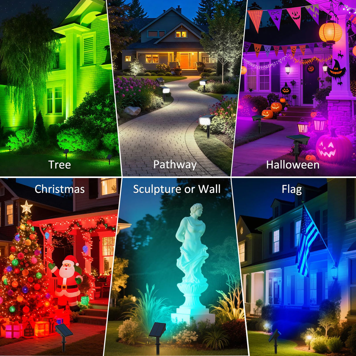 T-SUNUS Halloween Solar Color Landscape Spotlights Outdoor, IP65 Waterproof RGB Spot Light 2 Pack Auto Dusk to Dawn Landscaping Wall Lights for Christmas Tree Yard Garden Driveway Porch Walkway Pond
