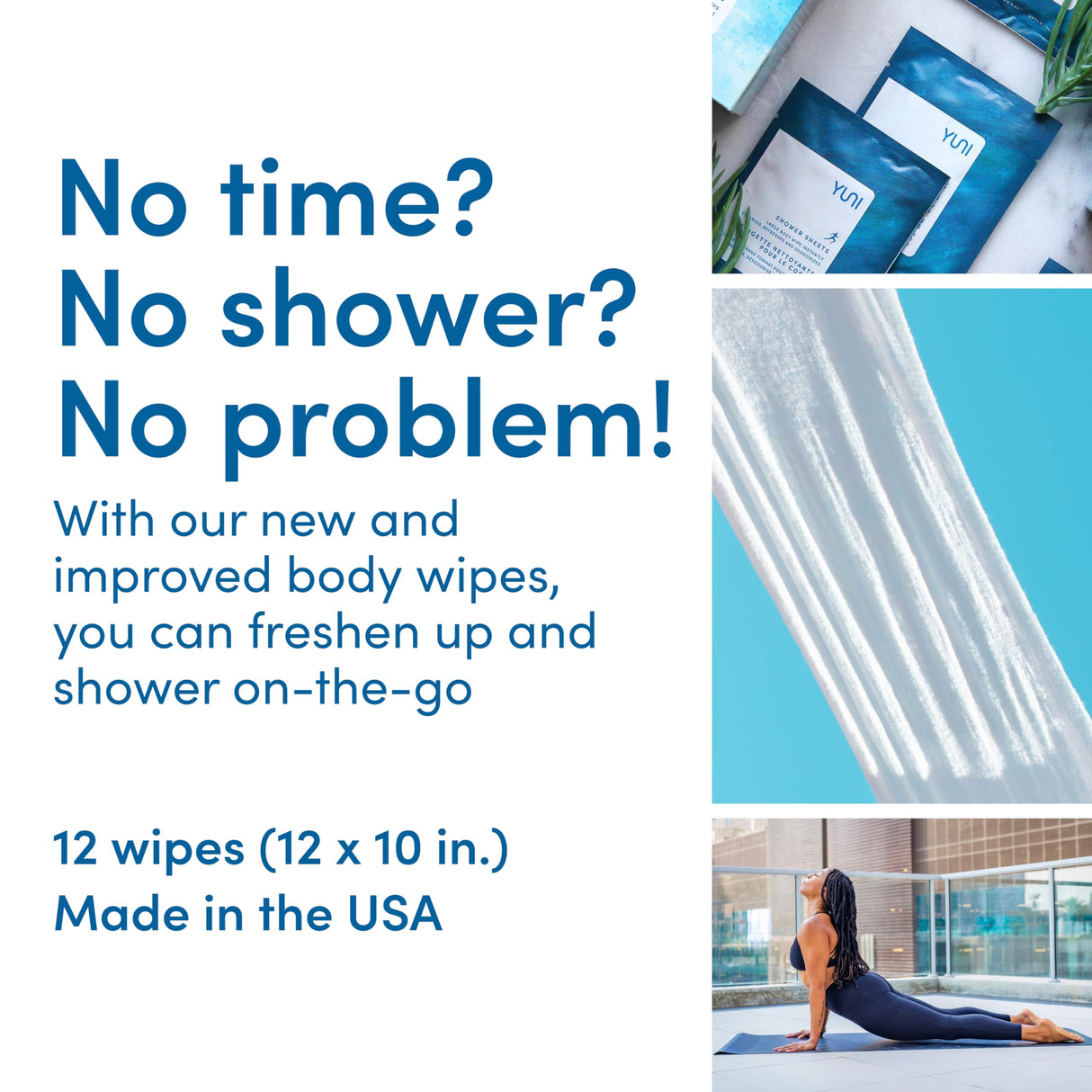 YUNI Beauty Large Body Wipes (Peppermint Citrus, 30 Count) Super Soft Moist Showerless Wipes that Cleanse & Deodorize - On-the-Go No Rinse Body Cleanser - Biodegradable Individually Wrapped