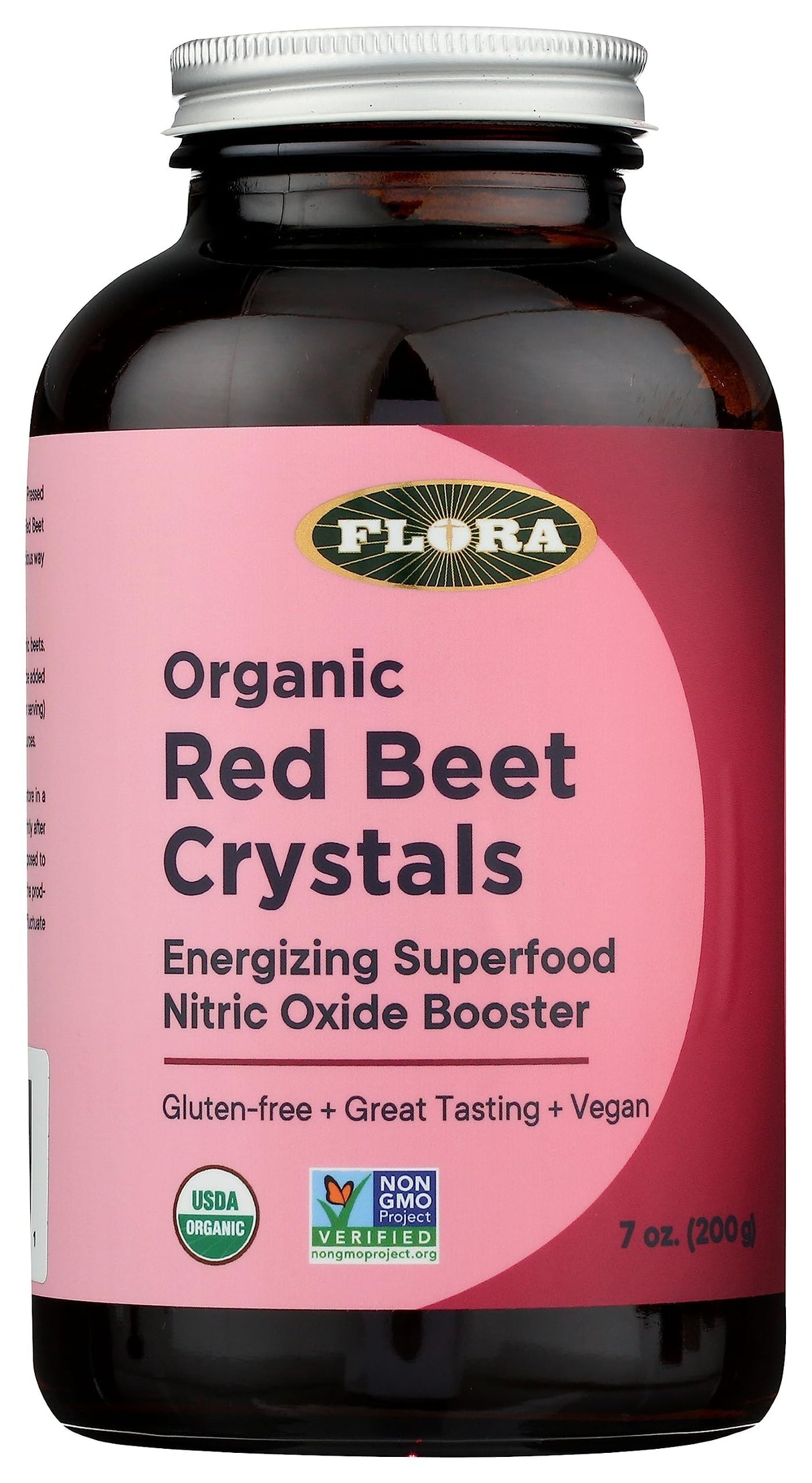 Flora - Organic Red Beet Crystals, Energizing Superfood, Nitric Oxide Booster, Vegan, Equals 5.5 lbs. of Red Beets, Pressed from Fresh Harvested Organic Beets, 7-oz. Powder