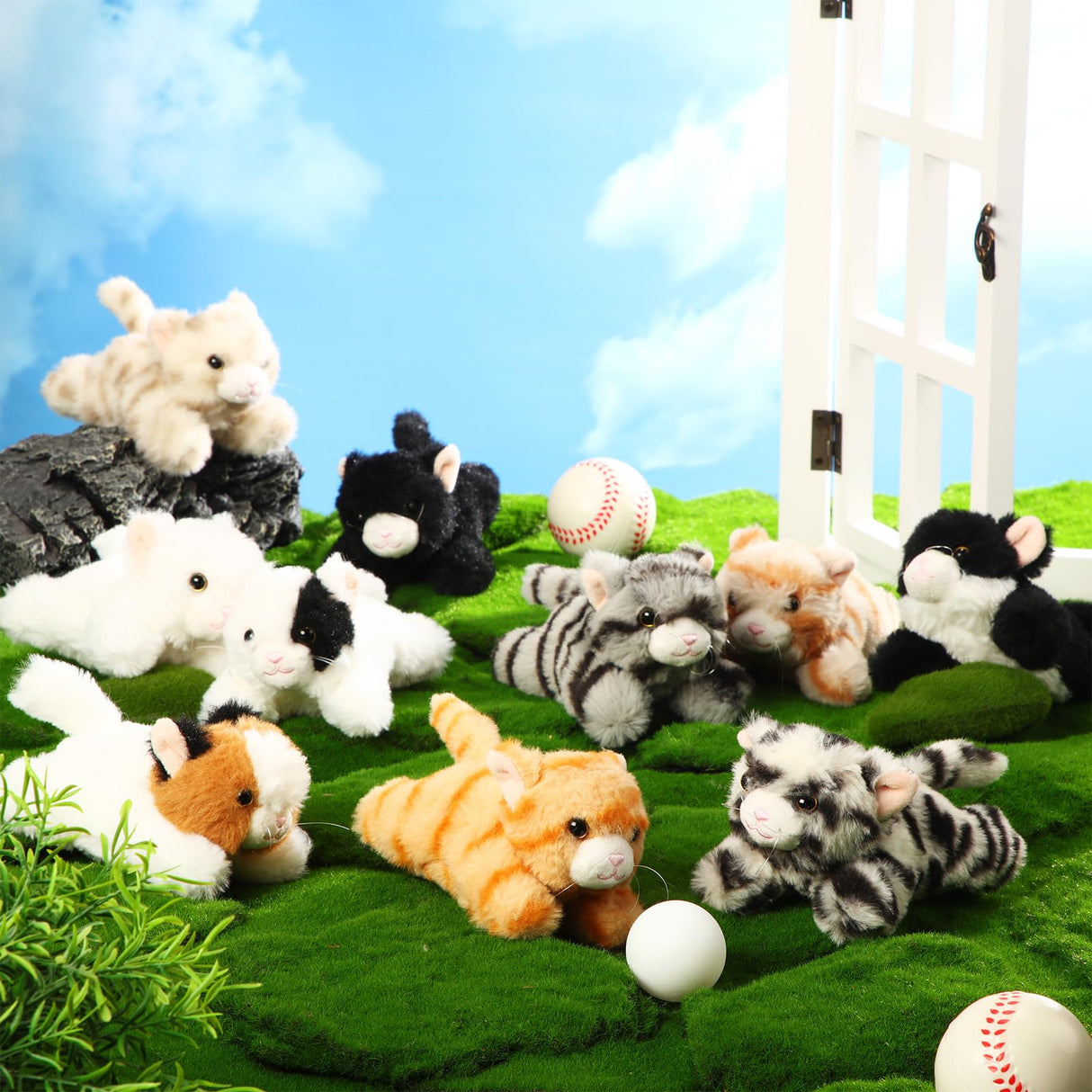 Lenwen 10 Pcs Cat Stuffed Animals Bulk Soft Cuddly Kitten Plush Sets Smitten Kittens Assorted Fluffy Stuffed Cats for Kiddos Birthday Gift Pet Party Favors Halloween Christmas Stuffers(Prone Style)