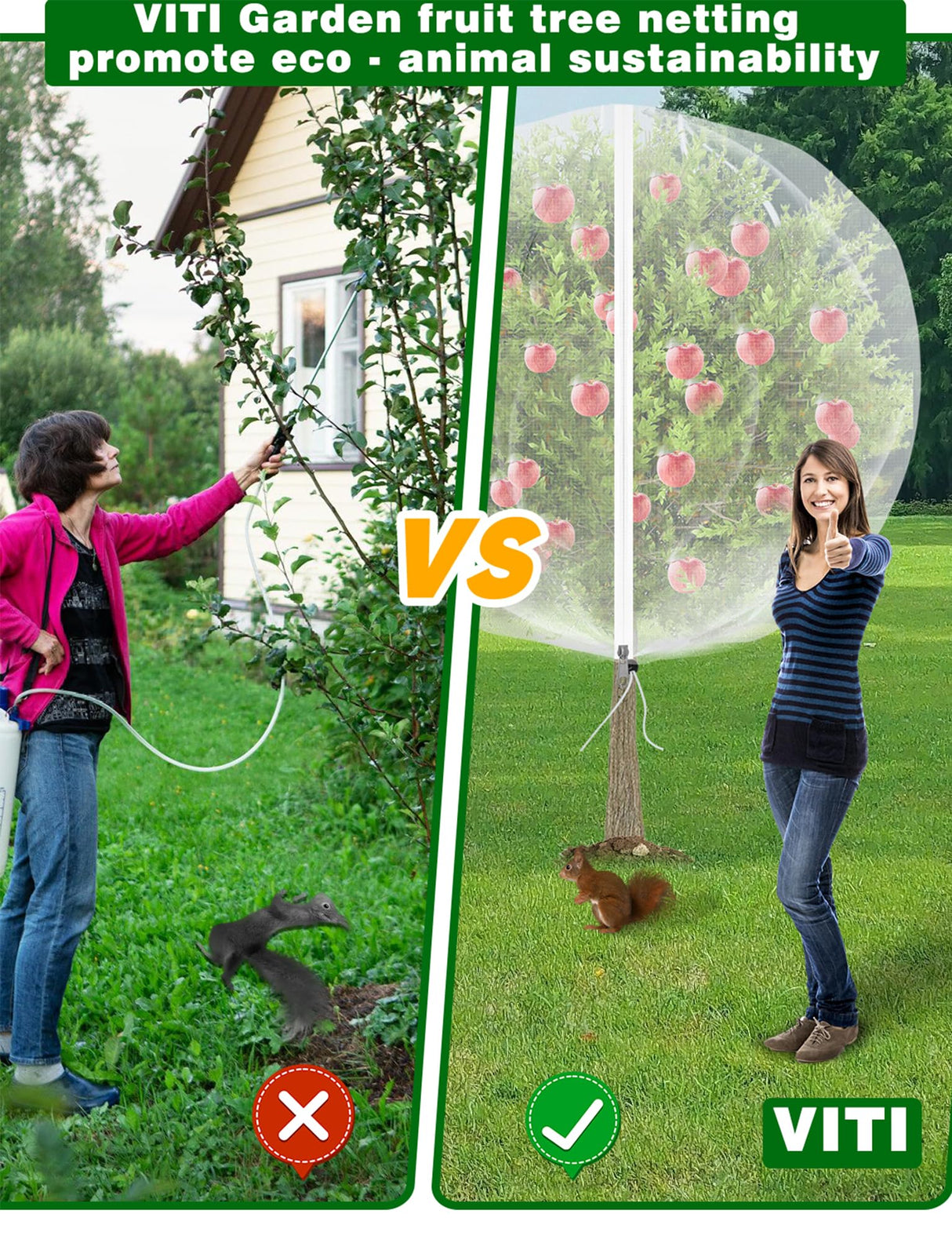 VITI Large Fruit Trees Netting Zipper - 2Pcs 10X10 FT with Drawstring Bird-Proof,Durable Mesh Covers for Blueberry,Apple,Pear,Peach,Orange Trees&Tomato Plants Bug Insect Protection Cover (2,10X10 FT)