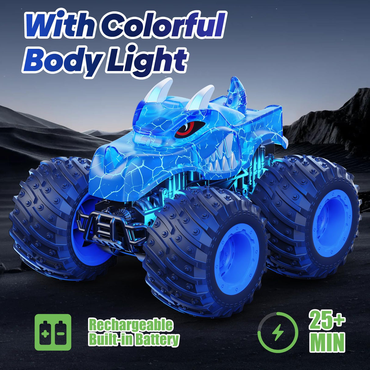 BAODLON Remote Control Monster Car, 2.4GHz RC Monster Trucks Toys for 3 4 5 6 7 8 Years Old Boys Kids, All Terrain RC Truck Off Road with Spray, Light, Rechargeable Battery, Christmas Birthday Gifts
