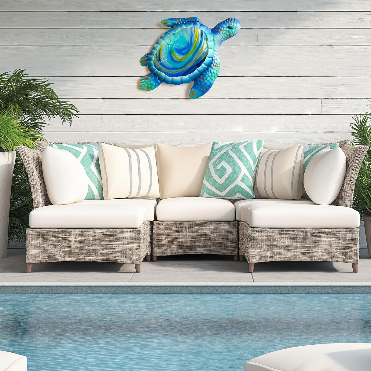LIFFY Sea Turtle Decor Ocean Nautical Beach Wall Art Metal Glass Sea Turtle Bathroom Decor with LED Fairy Lights, 15" Indoor Outdoor Wall Art Sculpture for Patio,Pool,Beach,Garden,Yard,Home Gift