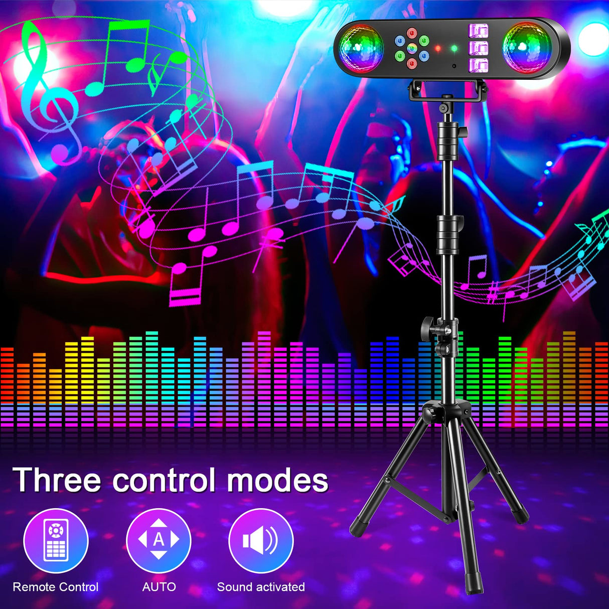 DJ Lights with Stand,5 in 1 Dj Lights for Parties Disco Ball Stage Party Light Set with Sound Activated Control, UV,Strobe, Dyeing, Led Par Light and Pattern Lighting for Bar Wedding Christmas-1PC