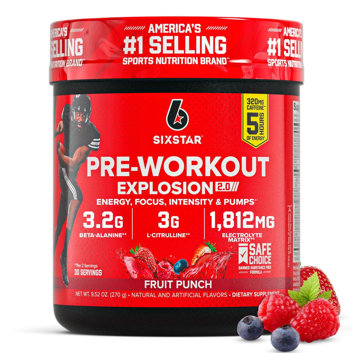 Six Star Pre-Workout Powder for Men & Women, Fruit Punch, 30 Servings