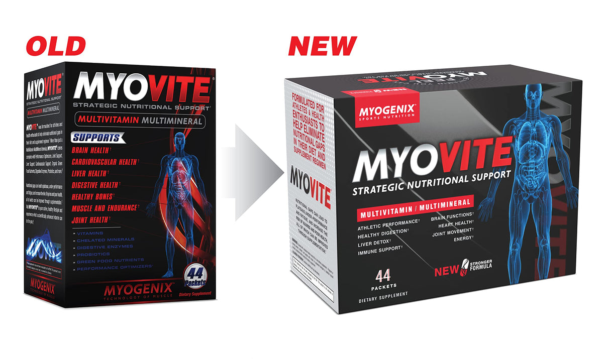 Myogenix Myovite Multivitamin – Daily Supplement – Designed for Athletes – Supports Joint, Heart, and Digestive Health – High Performance Vitamins for Men and Women – 44 Convenient Packets
