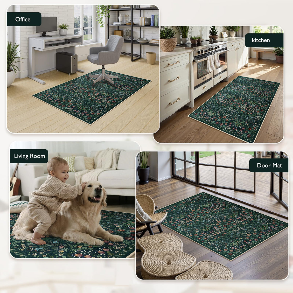 Anidaroel Floral Office Chair Mat for Hardwood & Tile Floor, 48"x60" Desk Chair Mat for Home Office, Under Desk Rug for Rolling Chair, Non Slip Computer Chair Mats, Low-Pile Carpet Protector Rug