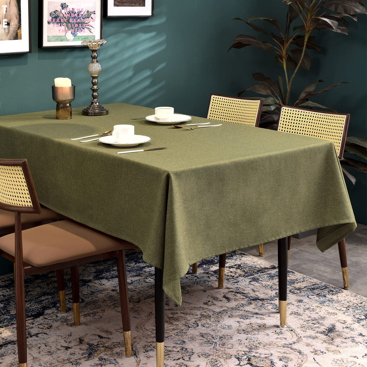 BALCONY & FALCON Table Cloth for 6 Foot Rectangle Tables – Waterproof, Wrinkle-Free Farmhouse Tablecloth for Dining, Kitchen, Wedding, Baby Shower & Christmas Holiday Gatherings (Olive, 55" x 95")