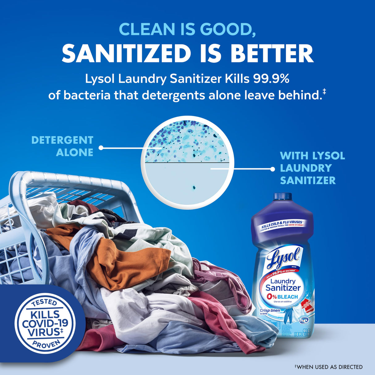 Lysol Disinfectant Laundry Sanitizer, Laundry Detergent Additive, Color Safe Bleach Alternative, Laundry Odor Eliminator, Kills Bacteria & Viruses, Crisp Linen Scent, 40 fl oz (pack of 4)