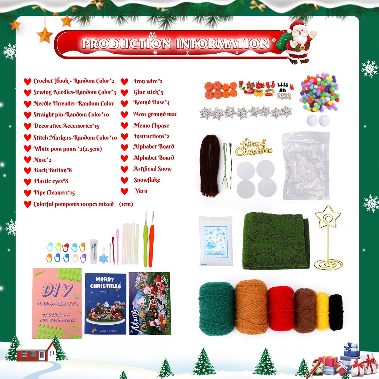 Pnytty Christmas Crochet Kit for Beginners Adults Knitting Starter Kit 24 Different Designs with Step-by-Step Video Tutorials Easy Knitting Soft Yarn Surprise Box Crochet Kit for Holiday Gift