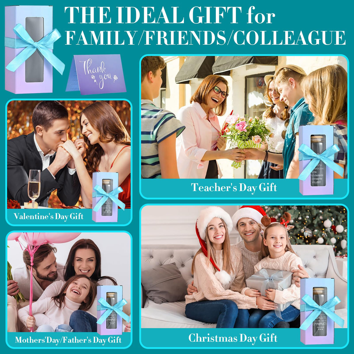 OLSUNOR 6 Set Employee Appreciation Gifts Bulk, Personalized Inspirational Thank You Gifts for Christmas Staff Coworker 16 oz Can Shaped Beer Glass Cups, Gift Box and Card for Team Women Men Teacher