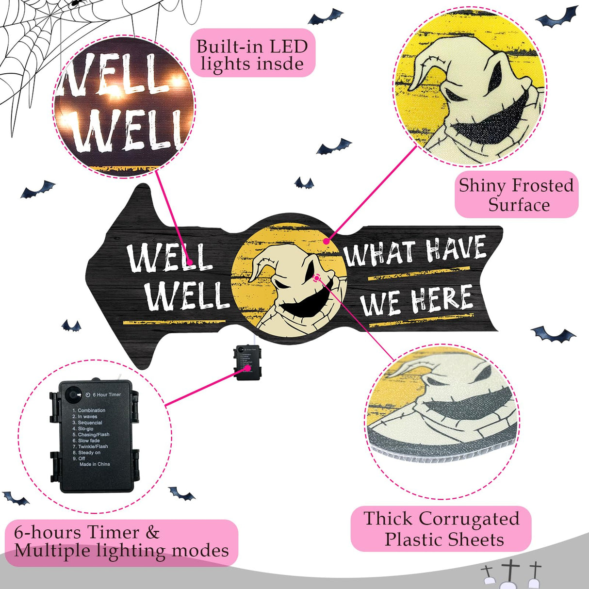 Lighted Jack Sally Yard Signs, Scary Halloween Decor Christmas Nightmare Halloween Decorations Outdoor Before Party Lawn Cute Garden Yard Stakes Outside Arrow Decorations Clearance