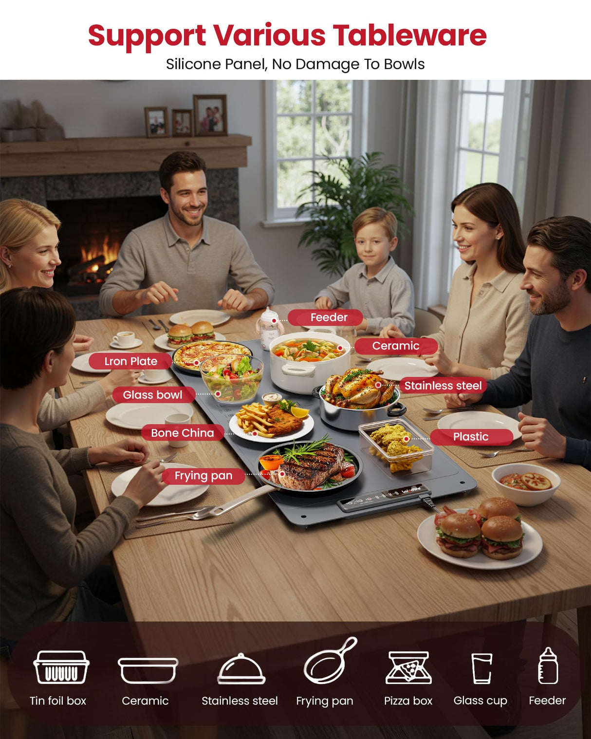 Extra Large Food Warming Mat for Countertop (XXL 36”x16”) - Full-Surface Heating Pad with 4 Temps Settings, Ideal for Buffet Party Food Warmer, Roll-Up Electric Warming Tray for All Gathering, Gray