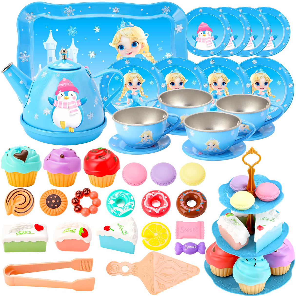 INNOCHEER Tea Party Set for Little Girls Toys, Toys for Kids, Tea Sets for Toddlers 3-5, Pretend Play Kitchen Toy, Birthday Christmas Princess Gifts Toys for 3 4 5 6 7 + Year Old Girls