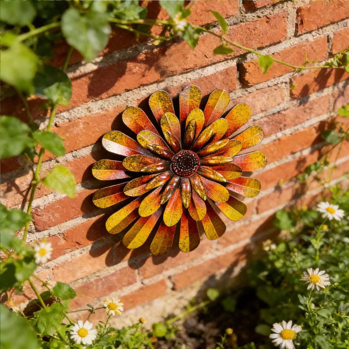 HOOEN Metal Flowers Wall Decor, 2-Pack Wall Art Decorations Hanging for Indoor Outdoor Home Garden Farmhouse Yard Patio Fence Living Room Bedroom Decor