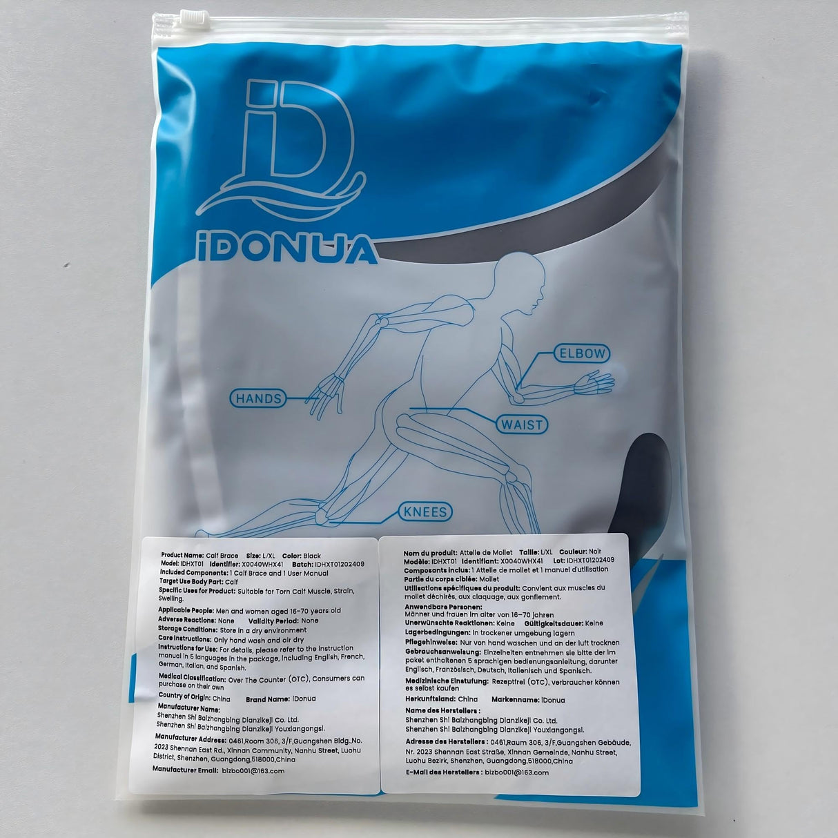 iDonua Calf Brace Compression for Torn Calf Muscle fit Men & Women, Innovative 2 Layer Elastic Calf Support Bandage for Legs adds Extra Pressure for Strain, Swelling, Cramps, Varicose Vein -L/XL