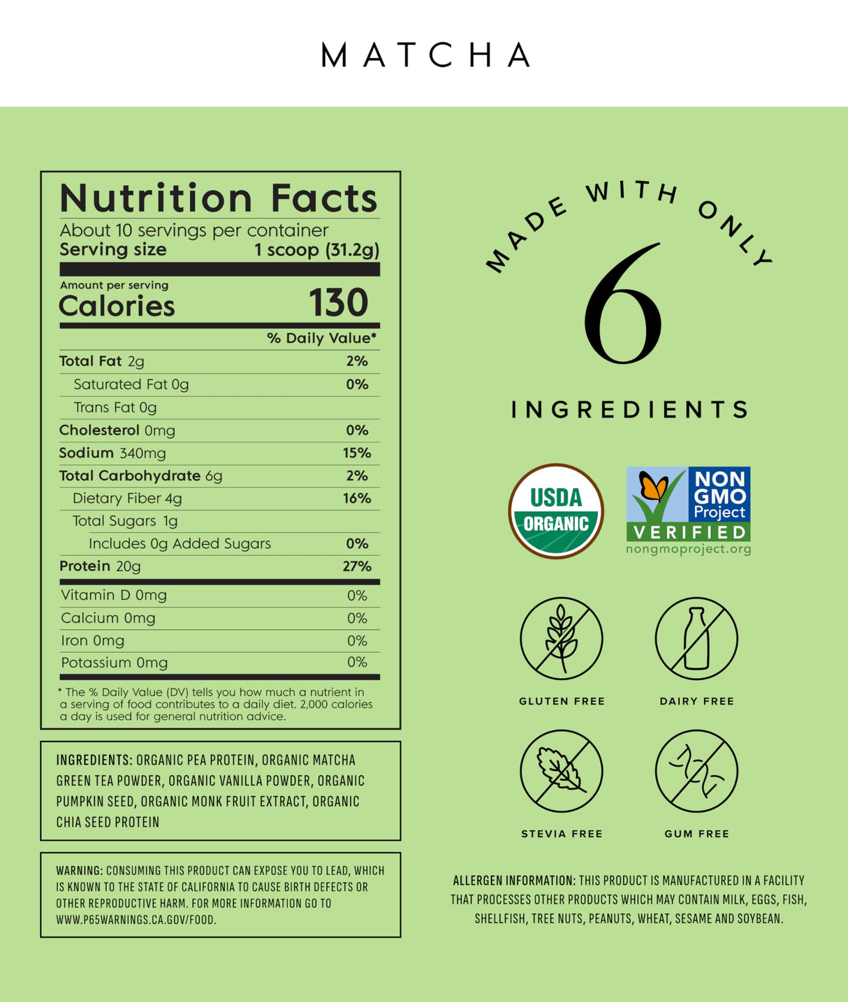 Truvani Vegan Pea Protein Powder | Matcha | 20g Organic Plant Based Protein | 10 Servings | Keto | Gluten & Dairy Free | Low Carb | No Added Sugar