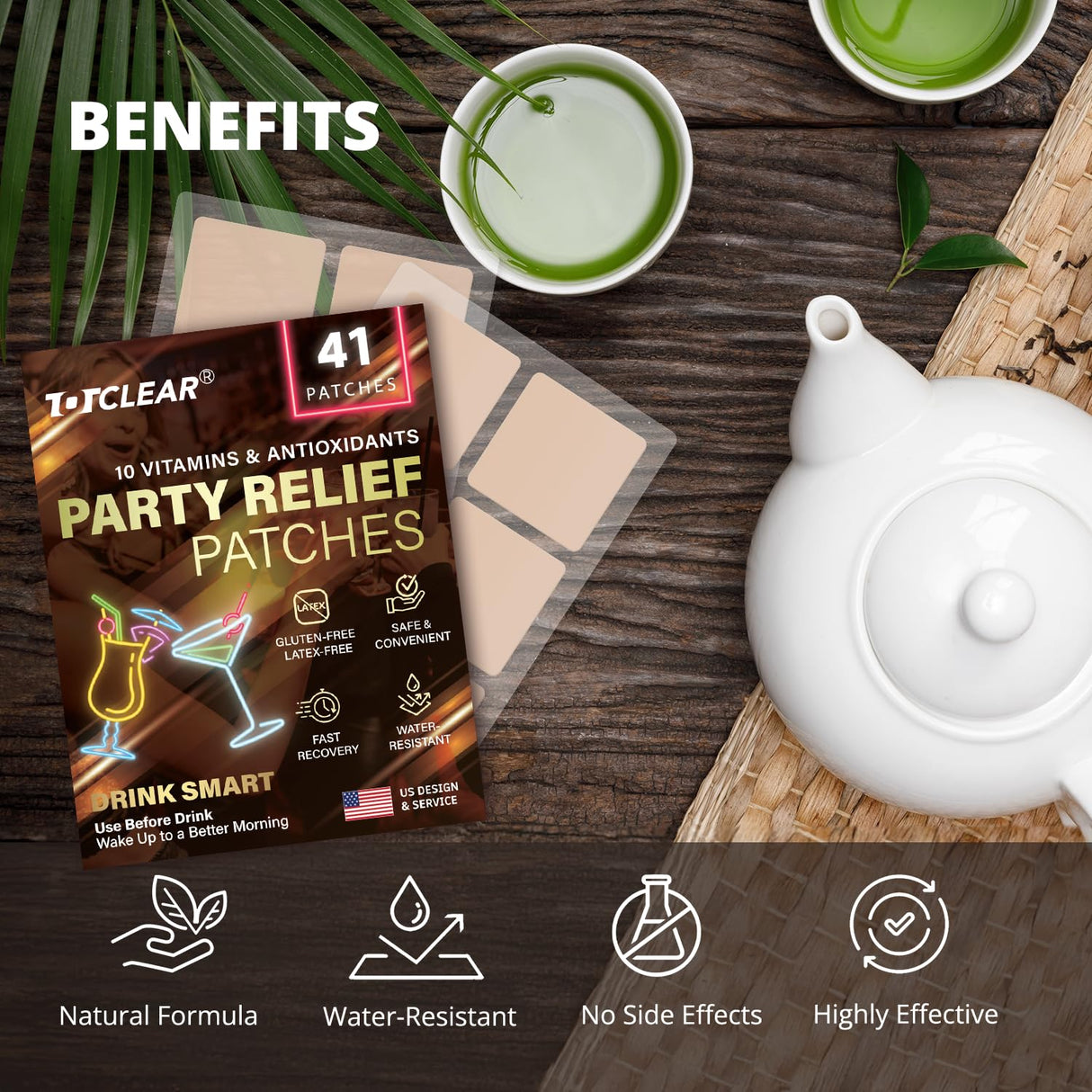 TOTCLEAR Party Relief Patches: Party Recovery Patches - Use Before Drinking Wake Up to a Better Morning (41pcs)