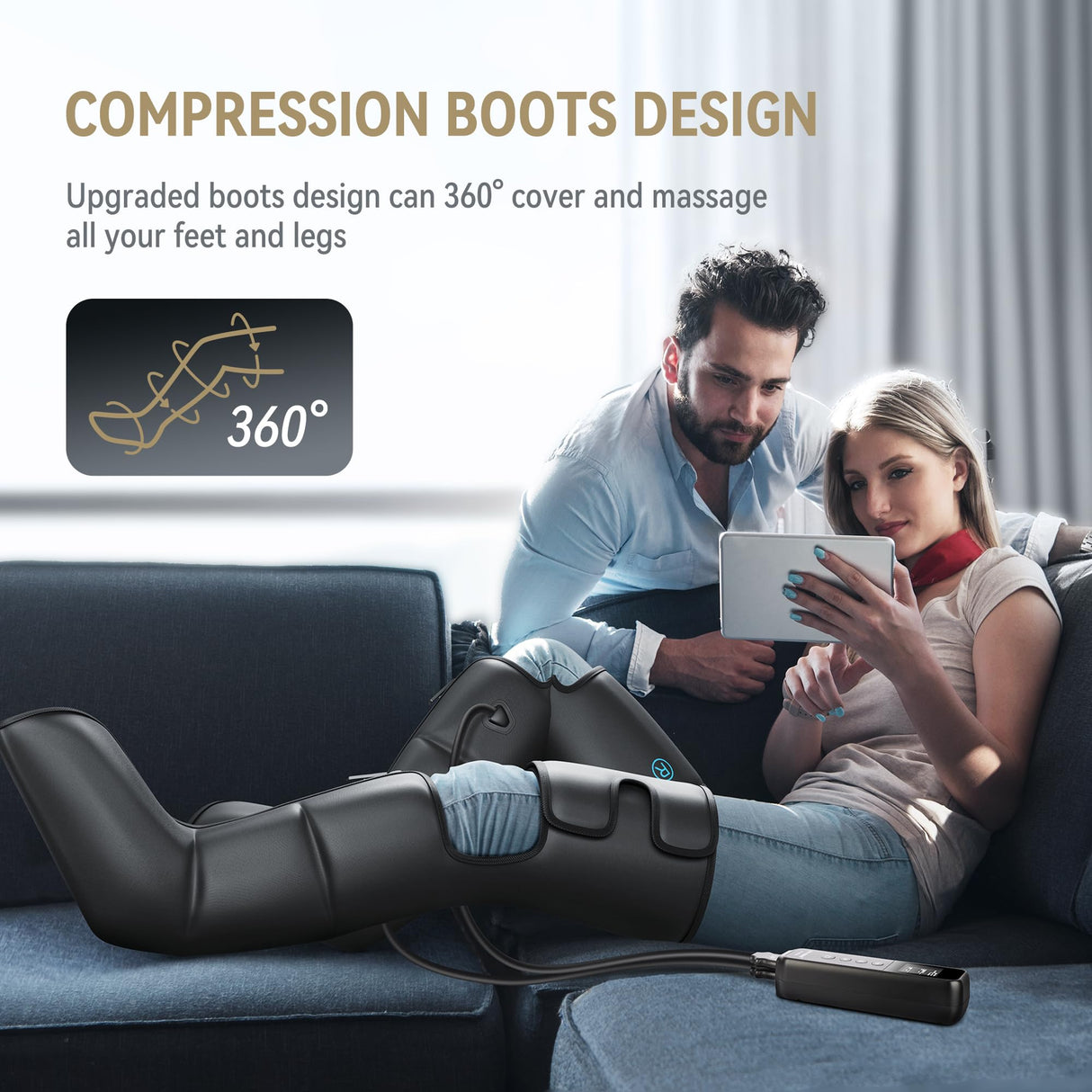 FIT KING Leg Massager with Heat for Circulation Upgraded Full Leg and Foot Compression Boots Massager to Relieve Pain, Swelling, Edema, RLS- Built-in Pressure Sensor & LCD Display- FSA HSA Eligible
