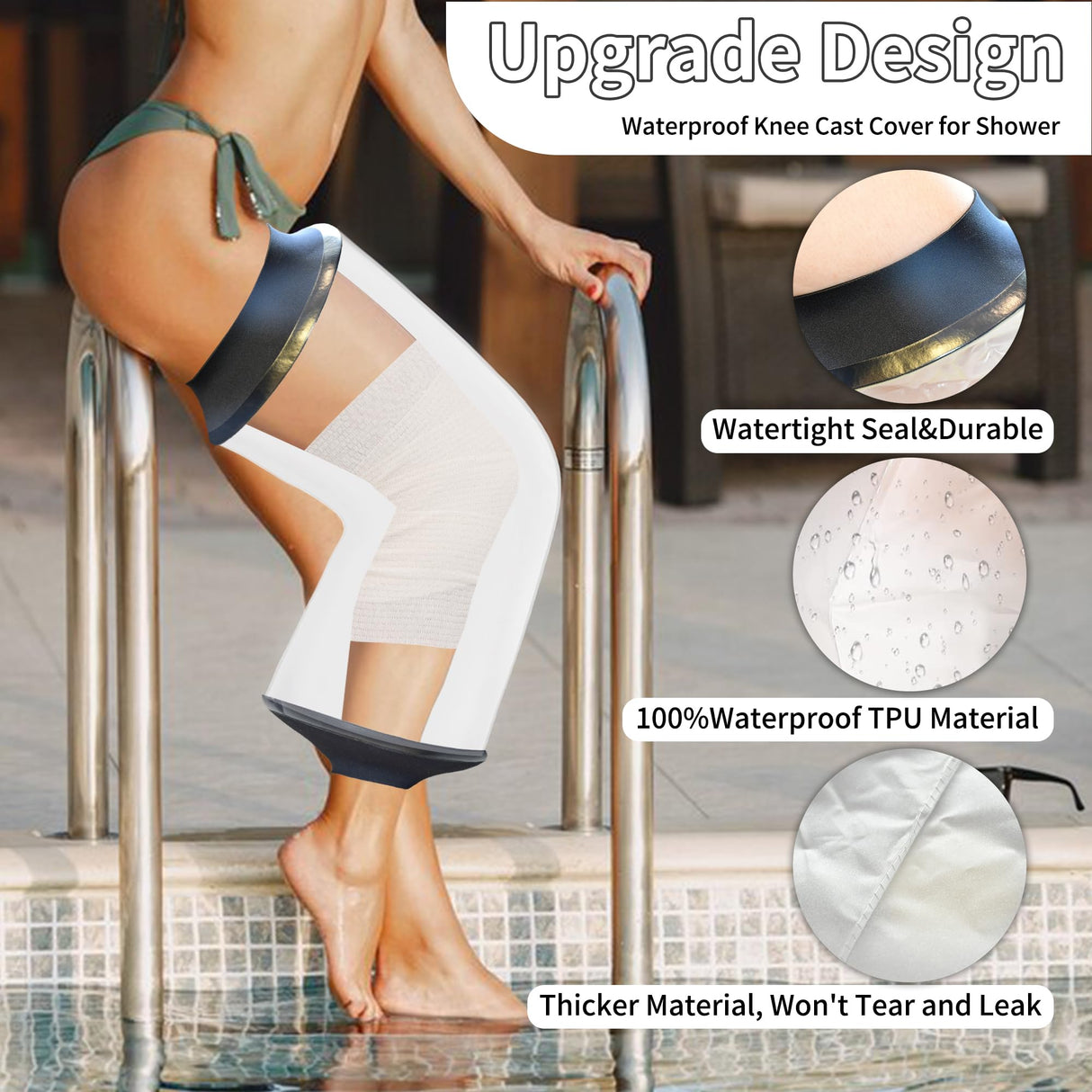 KEEFITT Knee Cast Cover for Shower, Waterproof Knee Shower Protector for Knee Replacement and ACL Surgery, Wound, Burns Watertight Protection