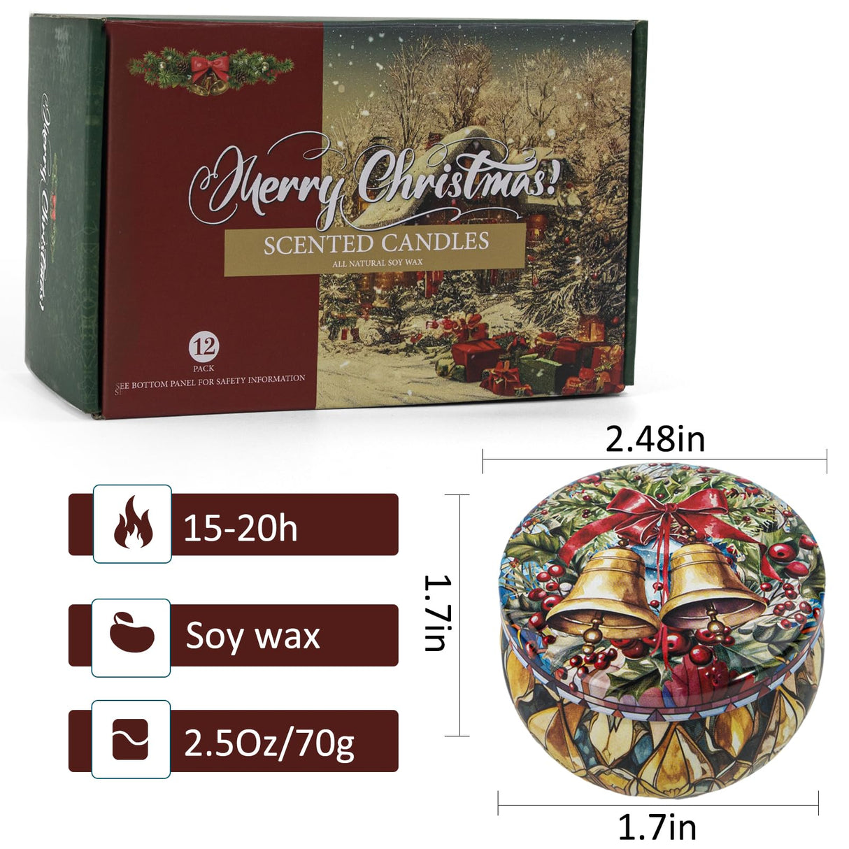 Christmas Candle Gifts Set,12 Pack Scented Candles for Women,300 Hour Long Lasting Natural Soy Wax Aromatherapy Candle, Christmas Gifts for Women