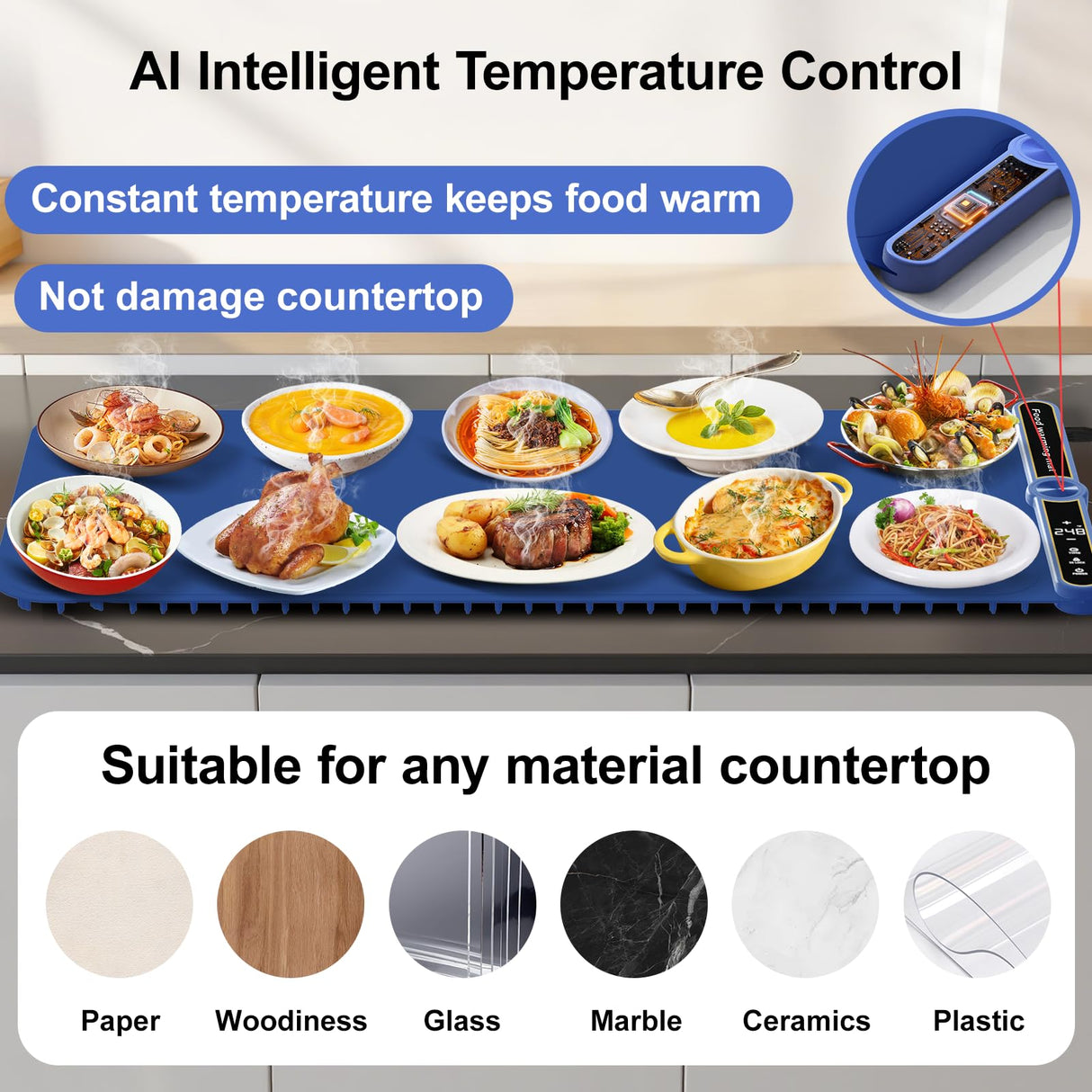 Electric Silicone Food Warmers for Parties Buffet XXL 40”X15” Extra Extra Large Food Warming Mat Keep Food Warm Last 18H Even Heating 104F to 248F with Child Lock Easy Clean