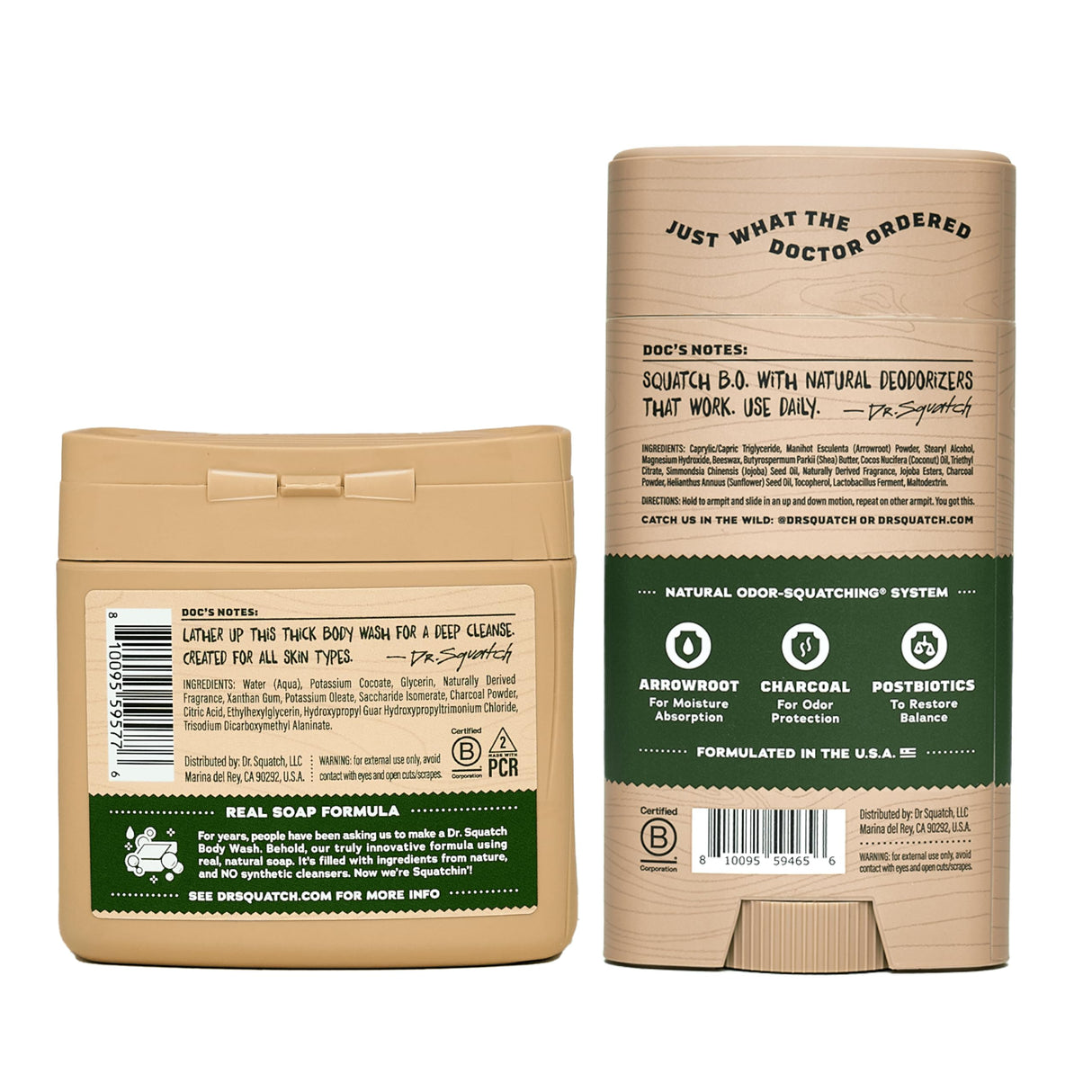 Dr. Squatch NEW Body Wash and Deodorant for Men Gift Set | No Paraben, Phthalate, Sulfate | Odor-Squatching, Aluminum-Free | Pine Tar Body Wash (8 oz, 3-Pack) & Deodorant (2.56 oz, 2-Pack)