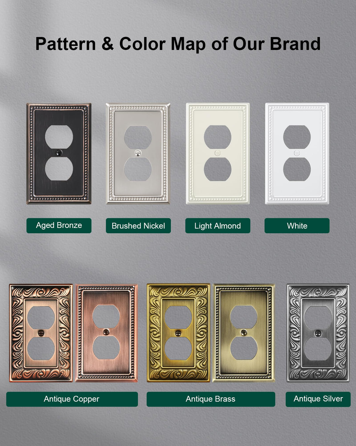 TREEWELL 6-Pack Duplex Outlet Cover Plate, Antique Brass Metal Wall Plates for Electrical Outlets, 1 Gang Receptacle Cover, Pearls Decorative Switch Plates and Outlet Covers