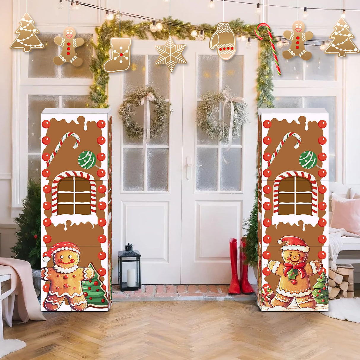 Bucherry 7 Pcs Gingerbread Playhouse Christmas Gingerbread House Decorations Christmas Cardboard Castle with Candy Arch 43 x 51 mas Party Decoration Box Fort for Xmas Winter Birthday Holiday Party