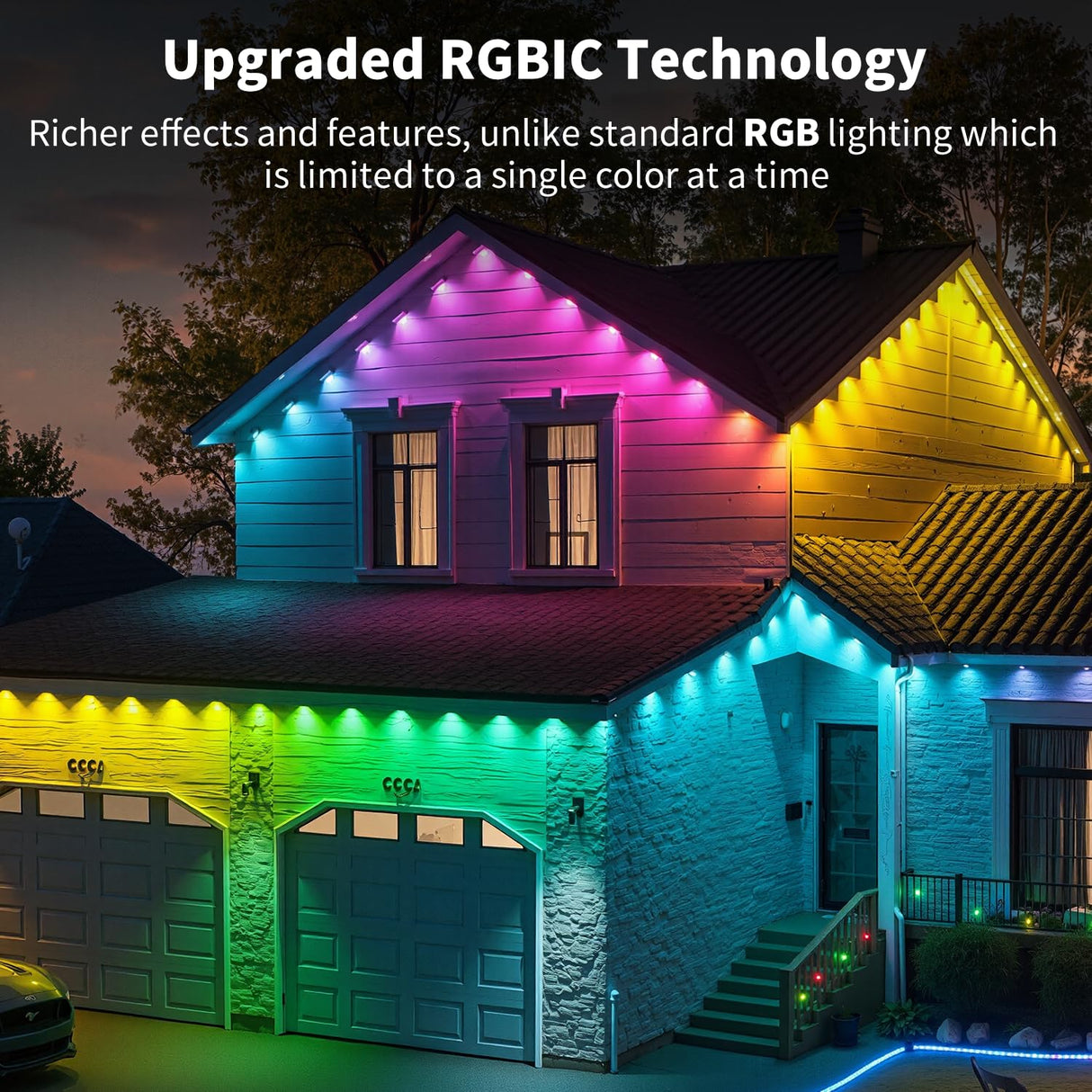 XINKAITE 300FT Permanent Outdoor Lights with 150 LEDs - Smart RGB+IC with 16 Million Colors, IP67 Waterproof, App & Remote Control, Hundreds of Modes for Holidays, Christmas & Home(2 Rolls 150FT)