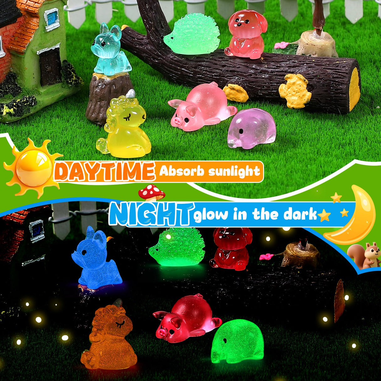 LOVEXIRAN 200PCS Luminous Mini Resin Animals 30 Styles, Little Small Animal Figures to Hide Tiny Resin Animals Variety Pack for Fairy Garden Accessories Micro Landscape Dollhouse Decor.