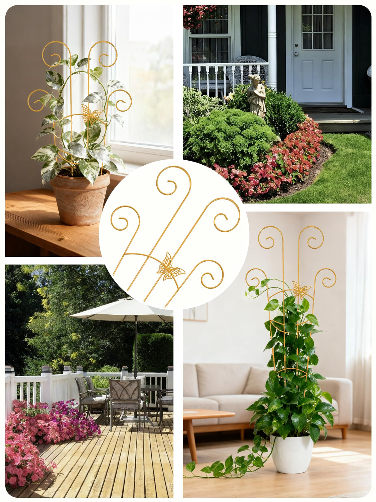 Whtawtaw 4Pcs 30" Indoor Plant Trellis for Potted Plants, Gold